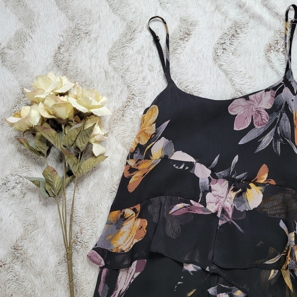 TopShop Ruffle Purple Gold Floral Print Sleeveless Mini Dress Size 2 - Picture 6 of 11